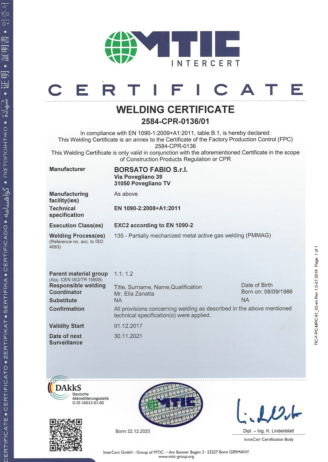 WELDING CERTIFICATE